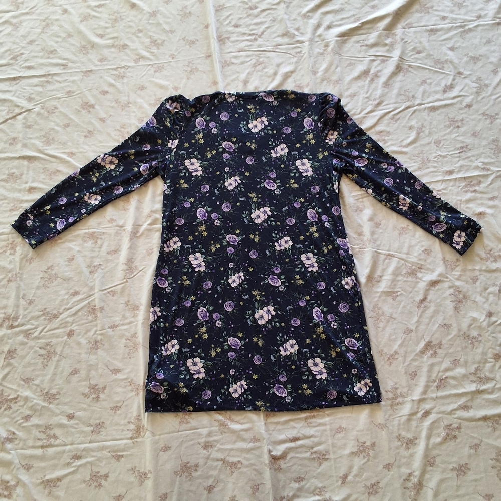 NWT LuLaRoe Navy Blue Floral Long Sleeve Dress Size XL - Picture 3 of 8